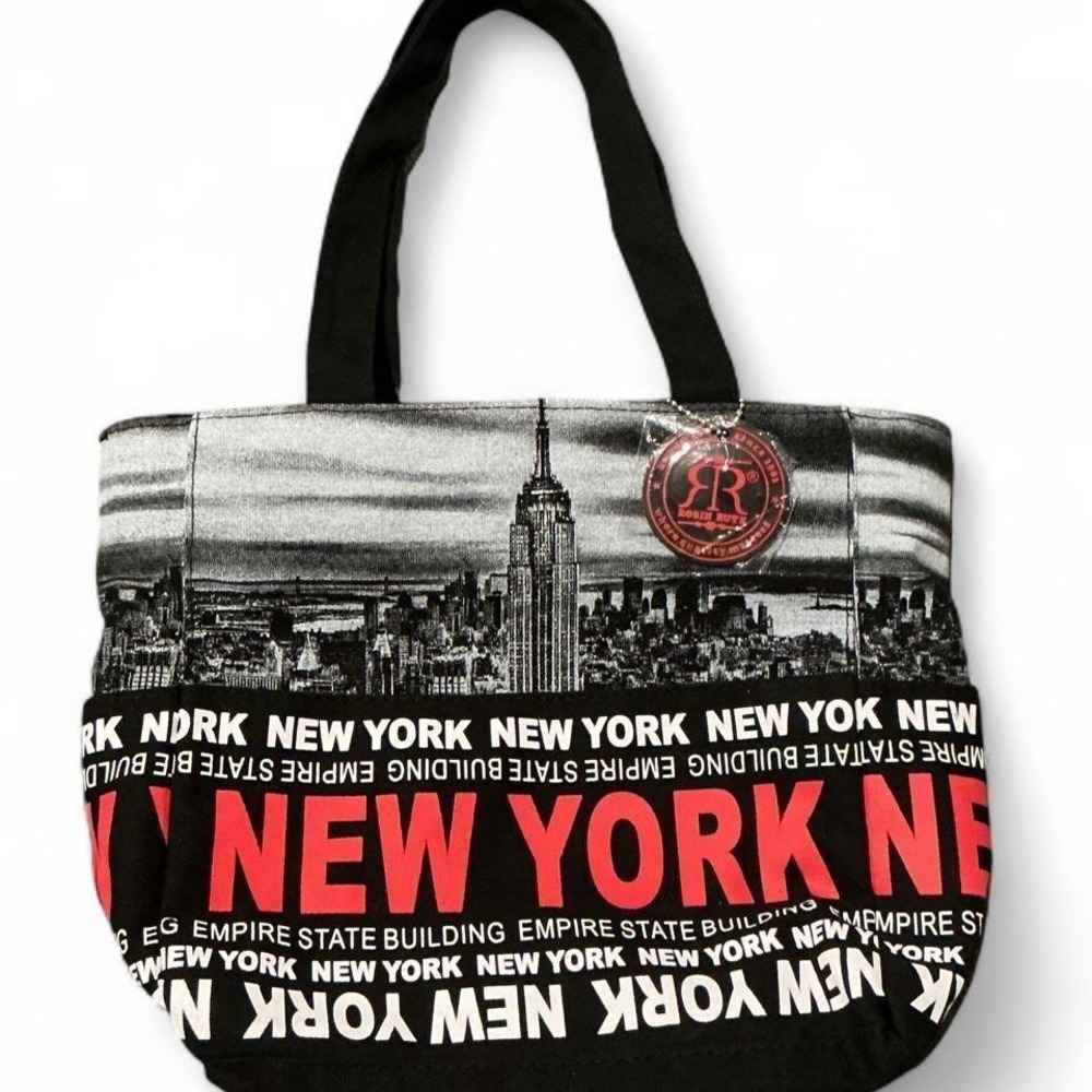 Robin Ruth Tote Bag Womens M Black New‎ York City Skyline Excellent Canvas Zip